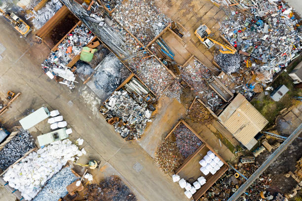 Directly above view of scrap metal yard.